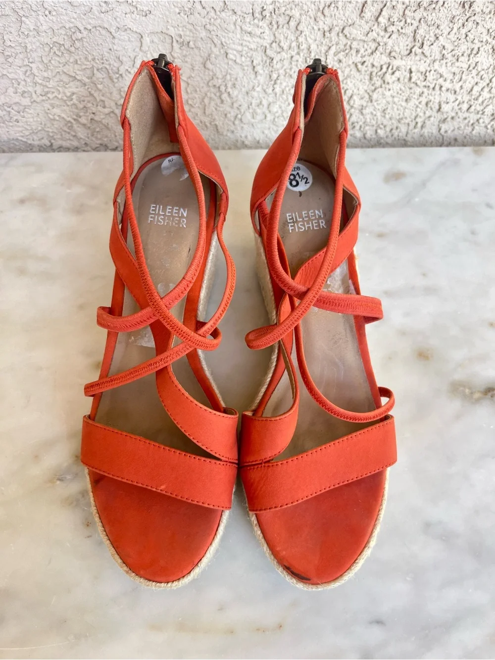 Eileen Fisher Orange sandal wedges espadrilles 8.5